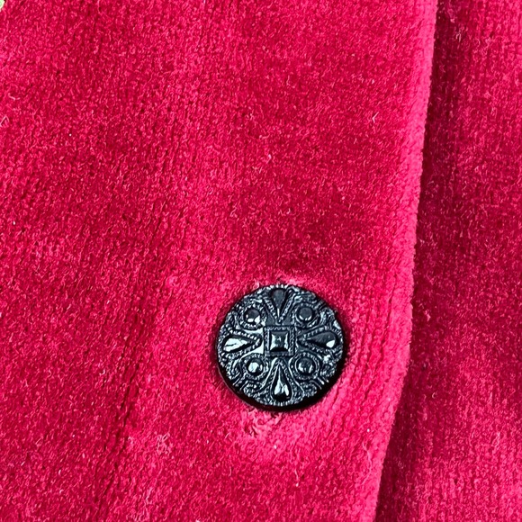 Susan Bristol Red Velour Ugly Christmas Sweater Cardigan Holiday Plants Trees - Picture 10 of 16